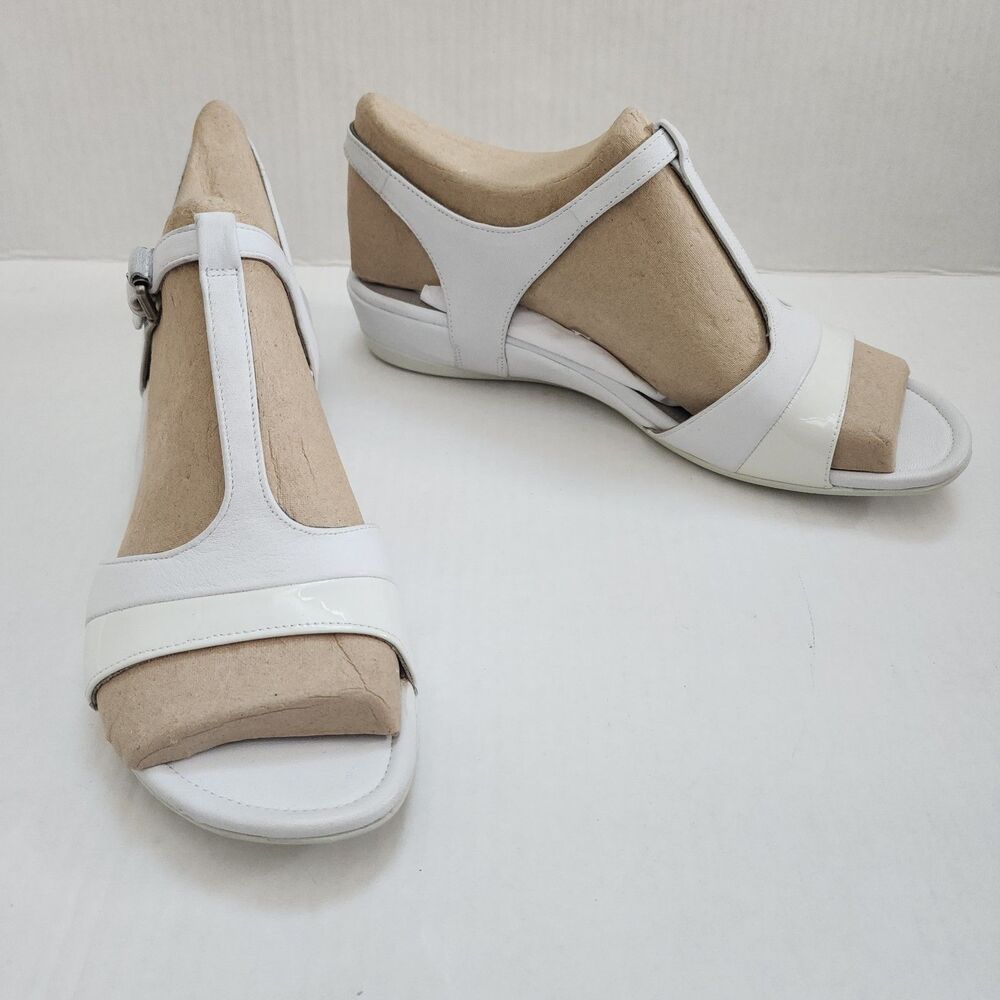 ECCO Touch 25 White T-Strap Wedge Sandals